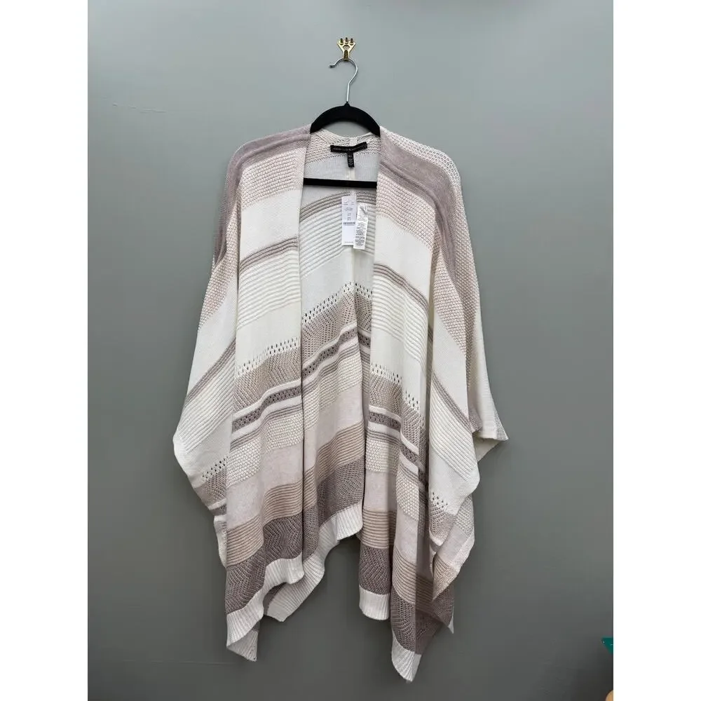 NWT White House Black Market Mixed Texture Ruana Poncho Neutral M/L